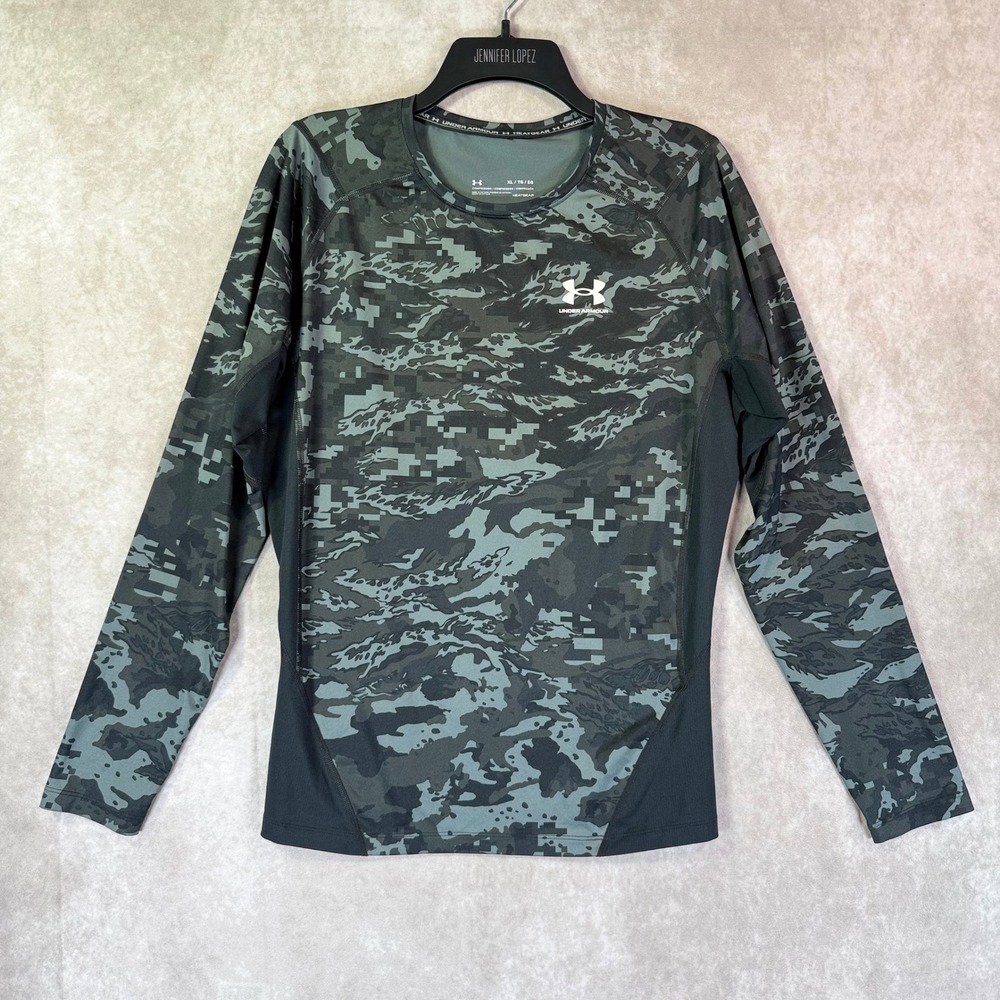 Under Armour Compression Shirt Mens XL Black Camo HeatGear LS 1361525 Training